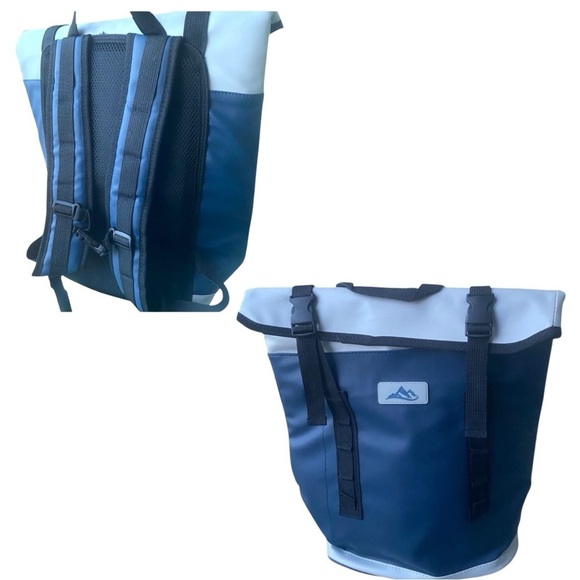BACKPACK COOLER Blue Grey Roll-Top Velcro Closure Oversized New Without Tags - Picture 1 of 14